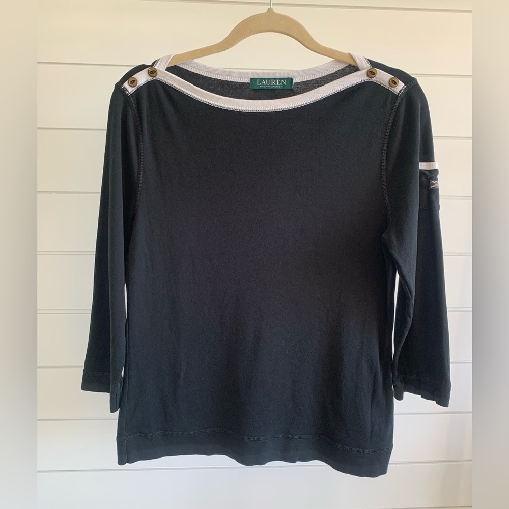 Lauren Ralph Lauren T-Shirt Women's Size L‎ Black 3/4 Sleeve Pullover T-Shirt